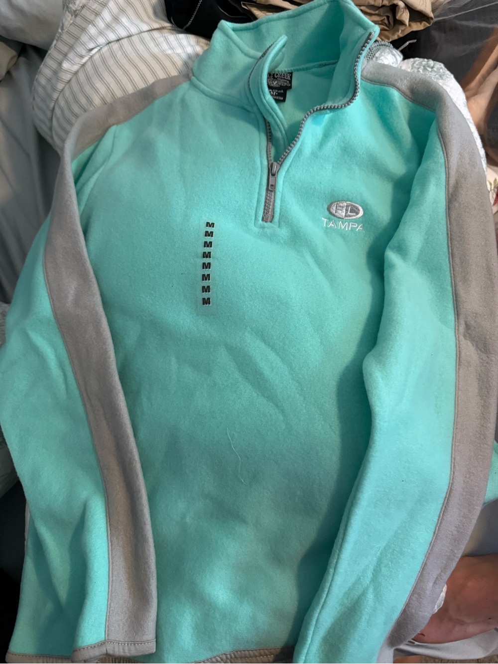Tampa Mint Green Quarter-Zip Fleece Pullover with Gray Accents